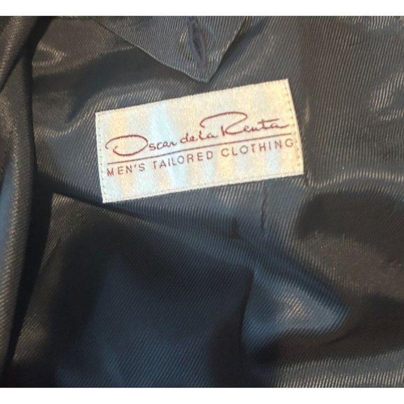 Oscar de la Renta Wool Sport Coat size 44R, Blue Gray Check, Black Lining - Picture 3 of 4